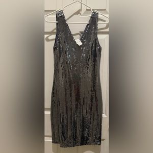 Carmen Mark Valvo Sequin Dress Silver/Gray, Sz XS